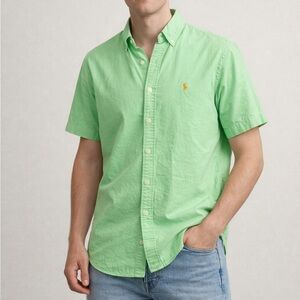 Vintage 90’s Ralph Lauren Men's Bright Green cotton  Casual button down Shirt S